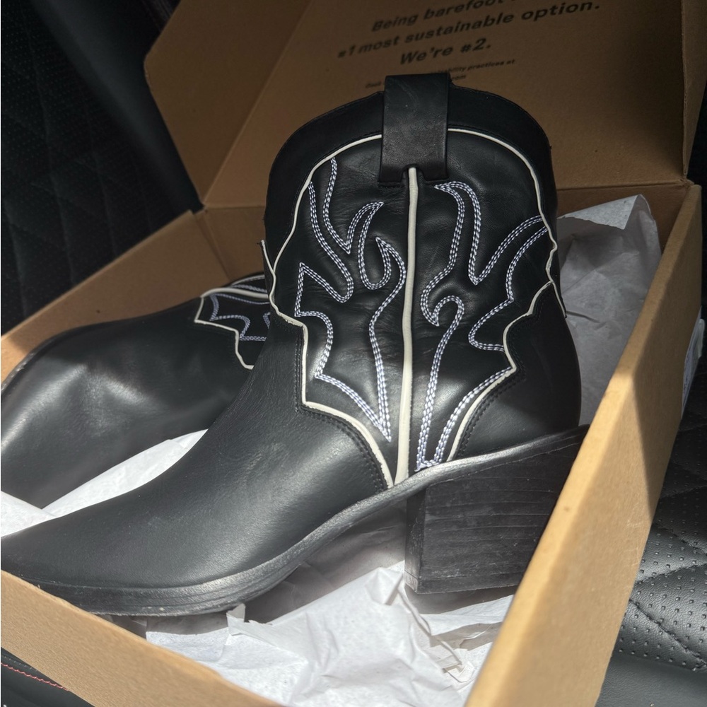 Reformation Black Ankle Boots with Decorative Stitching